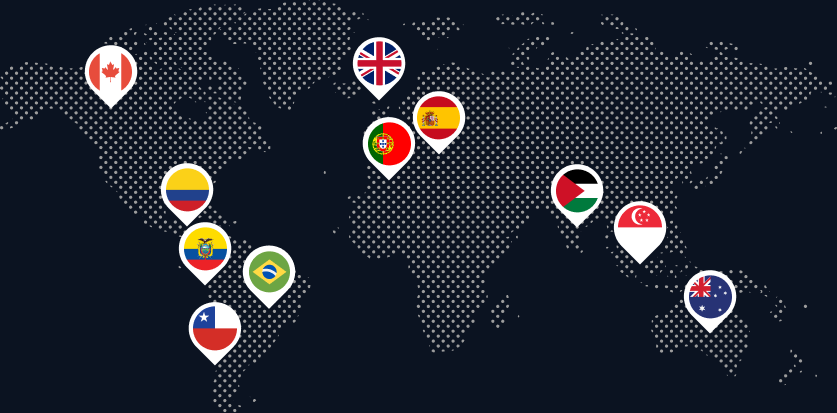 Mapa mundial com países atendidos pela Potencializee